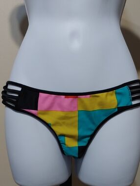 Volcom Colorblock Strappy Bikini Bottom - Pink, Yellow & Teal